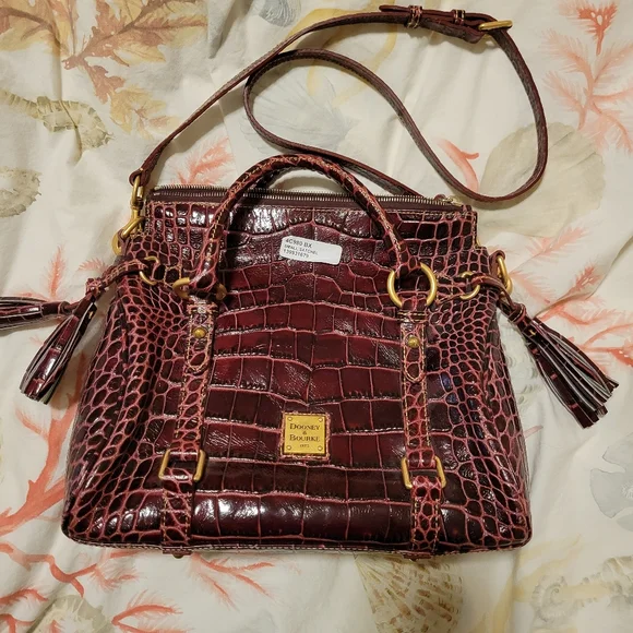 Dooney & Bourke Croco Fino Small Leather Satchel Bordeaux ~ Stunning! FINAL! - Picture 4 of 16